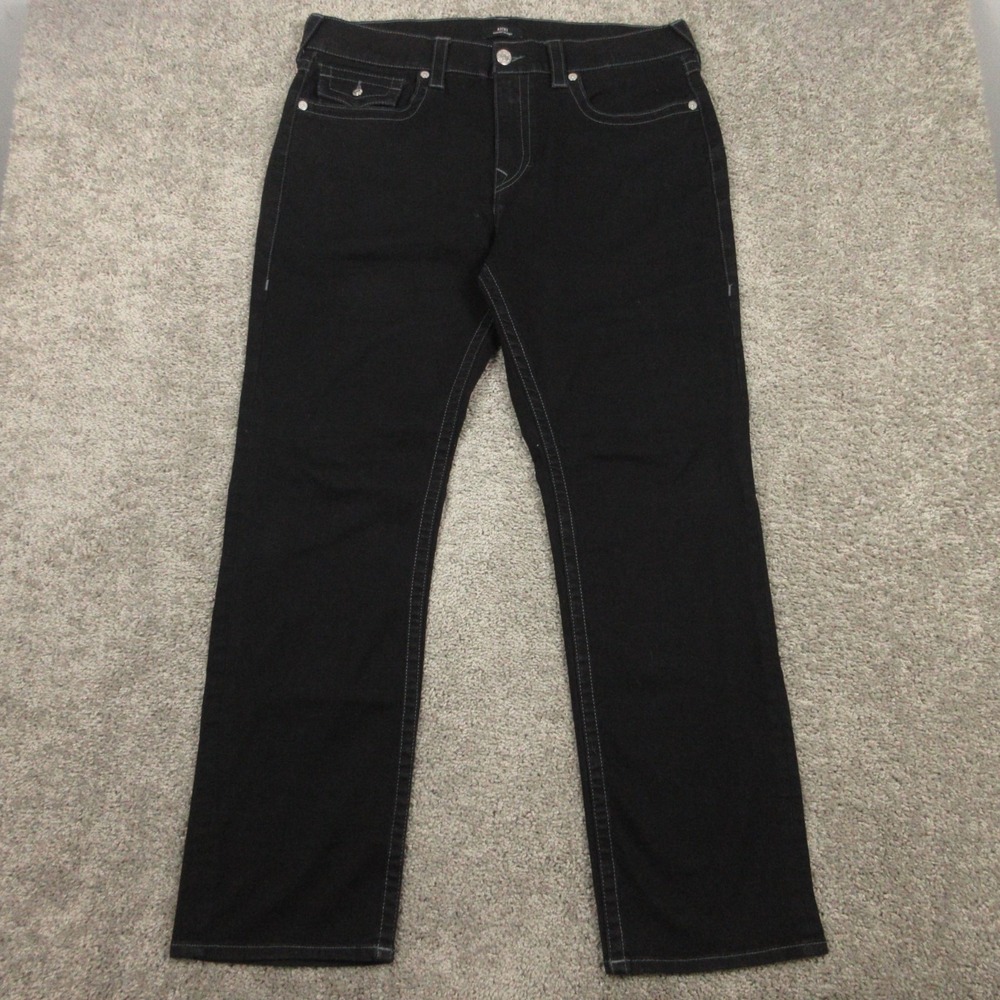 True Religion Jeans Mens 36x31 Black‎ Ricky Relaxed Straight Flap Denim Pants